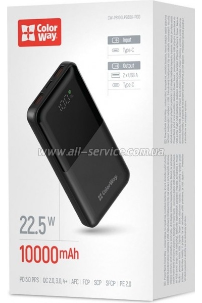������� ������������� ColorWay 10000mAh PD 22.5W Black (CW-PB100LPB3BK-PDD)