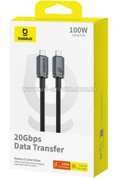 ���� ������ USB-C to USB-C 1.5m 100W USB3.2 20Gb black Baseus (P10318204111-00)