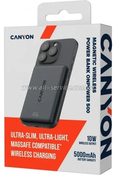������� ������������� Canyon 5000mAh OnPower 500 PD 20W Magnetic MagSafe Black (CNS-CPB500B)