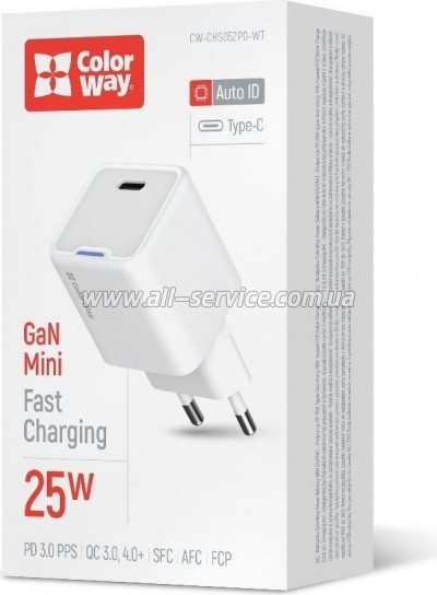�������� ������� ColorWay GaN Mini 25W PD Port PPS USB-C white (CW-CHS052PD-WT)