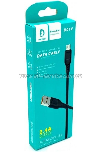 ���� ������ USB 2.0 AM to Micro 5P 1.0m 2.4A silicone black Denmen (DM-D01V-BK)