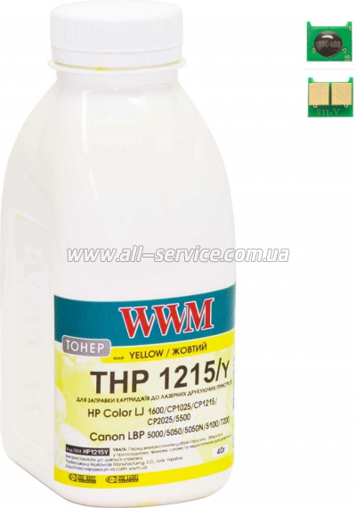 Тонер + чип WWM HP CLJ CP1215/ CP1515/ CM1312 бутль 40г Yellow (TC1215Y) Тонер + чип WWM HP CLJ CP1215/ CP1515/ CM1312 бутль 40г Yellow (TC1215Y)