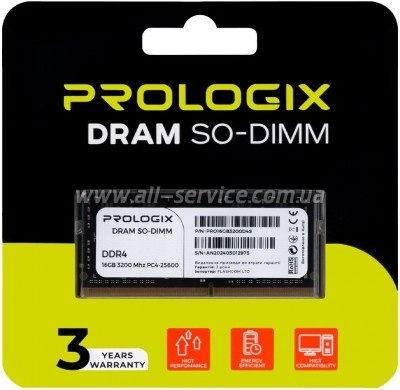 ������ ������ ��� �������� SoDIMM DDR4 16GB 3200 MHz Prologix (PRO16GB3200D4S)