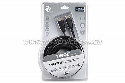  2 HDMI 2.0 AM/AM Molding Type, 5m, Black (2EW-1002-5m)