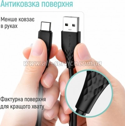 ���� ������ USB 2.0 AM to USB-C 2.0m 3A textured PVC black ColorWay (CW-CBUC095-BK)