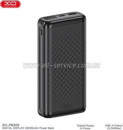 ������� ������������� XO 20000mAh PD 22.5W black (XO-PB309-BK)