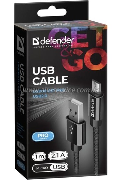 ���� ������ USB 2.0 AM to Micro 5P 1.0m USB08-03T PRO black Defender (87802)