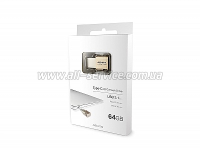 ������ ADATA 64GB USB 3.1 Gen1 Type-A / Type-C UC350 Gold (AUC350-64G-CGD)