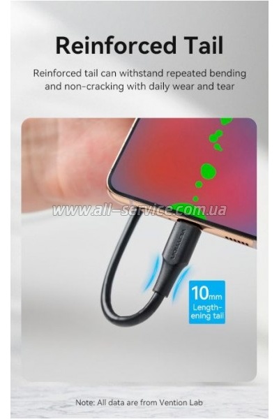 ���� ������ USB 2.0 AM to USB-C 1.5m 3.0A 18W PVC black VENTION (CTHBG)