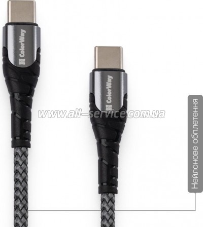 ���� ������ USB-C to USB-C 1.0m PD Fast Charging 65W 3� grey ColorWay (CW-CBPDCC040-GR)