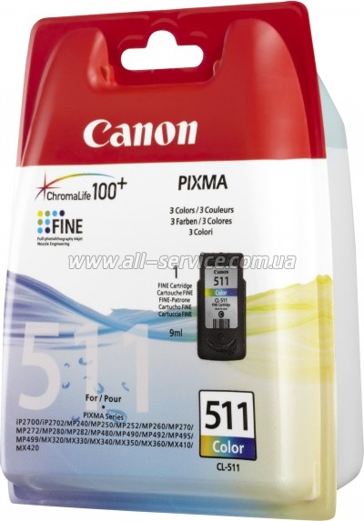 �������� Canon CL-511 Color Pixma MP270/ MP250/ MP260/ MX350/ MX340/ MP240/ MP280/ MX410/ MX320/ MP490/ MX420/ MP495/ MP260/ MX360/ MX330/ iP2700 (2972B001/ 2972B007/ 2981B007/ 29720001)