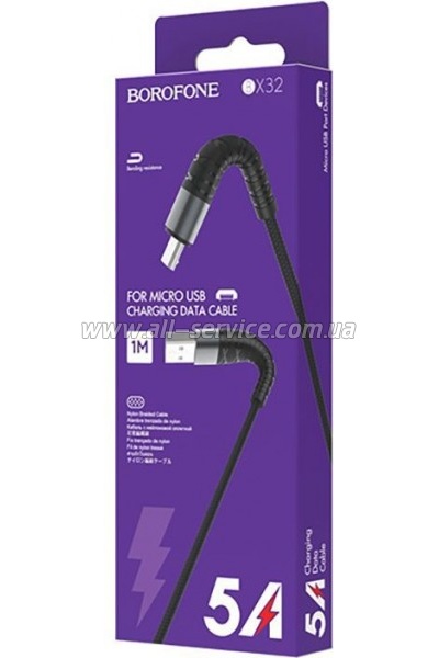 ���� ������ USB 2.0 AM to Micro 5P 1.0m 2.4A nylon BX32 black BOROFONE (6931474710437)