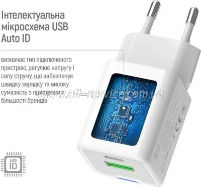 �������� ������� ColorWay USB-C PD20W + 1xUSB QC4.0 white (CW-CHS062PD-WT)