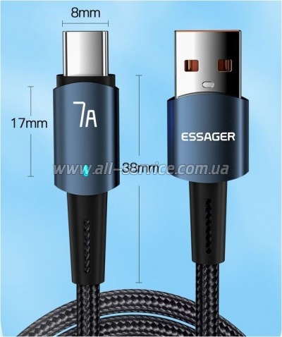 ���� ������ USB 2.0 AM to USB-C 1.0m 7A 100W blue Essager (EXC7A-CG03-P)