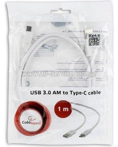 ���� ������ USB 3.0 AM to USB-C 1.0m Cablexpert (CCP-USB3-AMCM-1M-W)