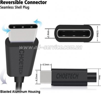 ���� ������ USB 2.0 AM to USB-C 1.0m Choetech (AC0002)