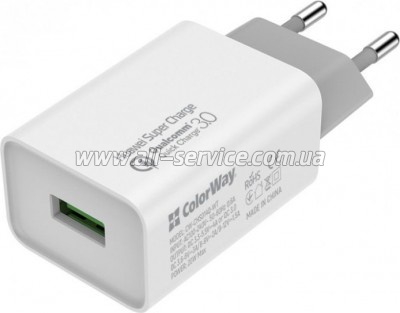   Colorway 1USB Huawei Super Charge/ Quick Charge 3.0. 4A 20W (CW-CHS014Q-WT)