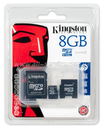   KINGSTON microSDHC 8 GB class 4 + 2 adapters (SDC4/8GB-2ADP)