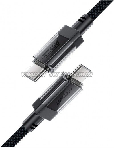 ���� ������ USB-C to USB-C 1.2m 60W stainless steel C12-03 Black Acefast (6974316283317)