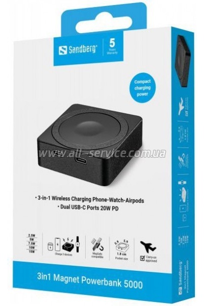 ������� ������������� Sandberg Magnetic Wireless 5000mAh PD 20W (421-28)