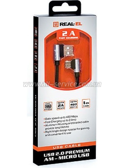 ���� ������ USB 2.0 AM to Micro 5P 1.0m Premium black REAL-EL (EL123500031)