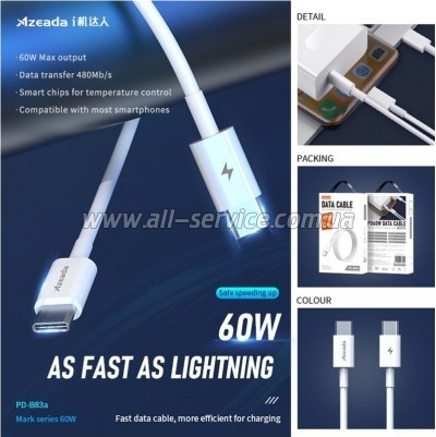 ���� ������ USB-C to USB-C 1.0m PD-B83a 60W Proda (PD-B83a-WHT)