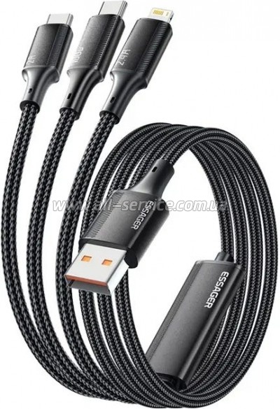 ���� ������ USB 2.0 AM to Lightning + Micro 5P + USB-C 1.2m 100W Essager (EXCMTL-JJ01-P)