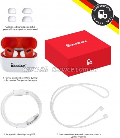 �������� BeatBox PODS PRO 1 Wireless Charging White-Red (bbppro1wcwr)