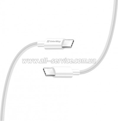 ���� ������ USB-C to USB-C 2.0m 5A 100W zinc alloy braided white ColorWay (CW-CBPDCC099-WT)