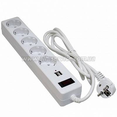   Patron 1.8m + 2 USB 2.0, 2.1A, 5 . White (EXT-PN-SP-52-USB-W)