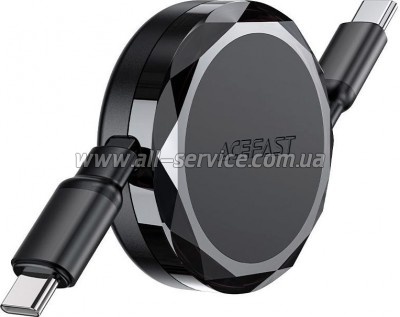 ���� ������ USB-C to USB-C 0.8m 60W dual retraction C13-03 Black Acefast (6974316280132)