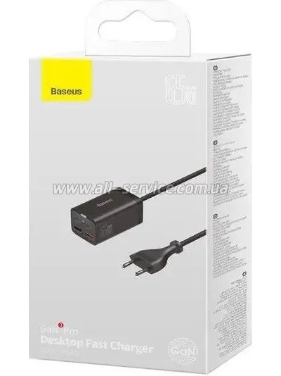�������� ������� Baseus 2xUSB-C 65W + 2xUSB GaN + cable USB-C to USB-C 100W 1.0m black (CCGP040101)