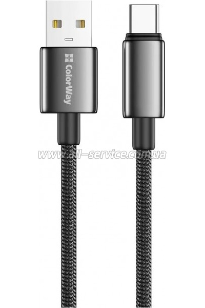 ���� ������ USB 2.0 AM to USB-C 2.0m 3A zinc alloy braided black ColorWay (CW-CBUC099-BK)