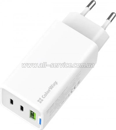 �������� ���������� ColorWay GaN Mini 65W PD Port PPS USB (USB-2C1A) white (CW-CHS058PD-WT)