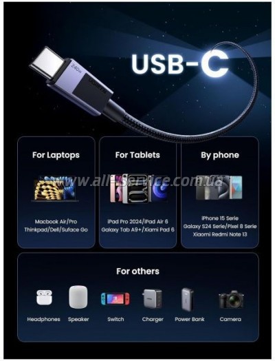 ���� ������ USB-C to USB-C 1.0m 240W 480Mbps black Ugreen (45067)
