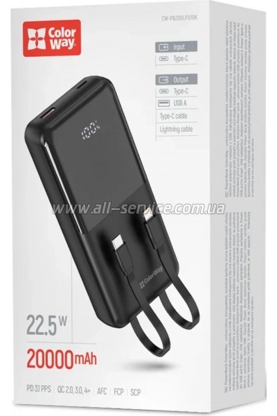 ������� ������������� ColorWay 20000mAh DigiPower PD 22.5W Black (CW-PB200LP01BK)