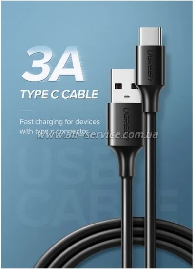���� ������ USB 2.0 AM to USB-C 0.25m 3A US287 black Ugreen (60114)