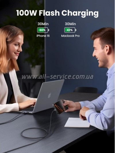���� ������ USB-C to USB-C 3.0m 100W L512 gray Ugreen (45065)