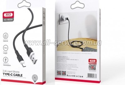 ���� ������ USB 2.0 AM to USB-C 1.0m 2.1A silicone black XO (NB208-TC-1-BK)