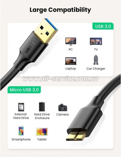 ���� ������ USB 3.0 AM to Micro B 1.0m US130 black Ugreen (10841)