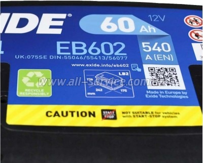   EXIDE EXCELL 60Ah   (-/+) (540EN) (EB602)