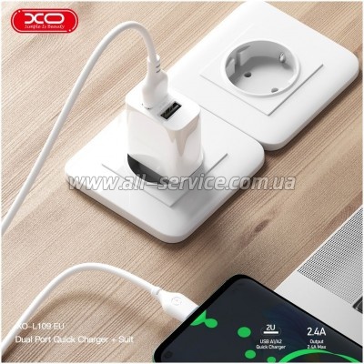 �������� ������� XO L109 12W 2xUSB-A White (L109_White)