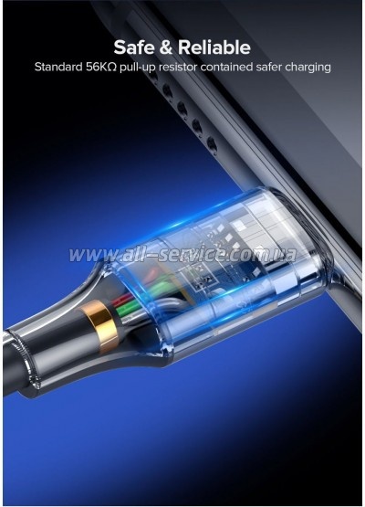 ���� ������ USB 2.0 AM to USB-C 3.0m 3.0A 18W US288 Space Gray Ugreen (60408)