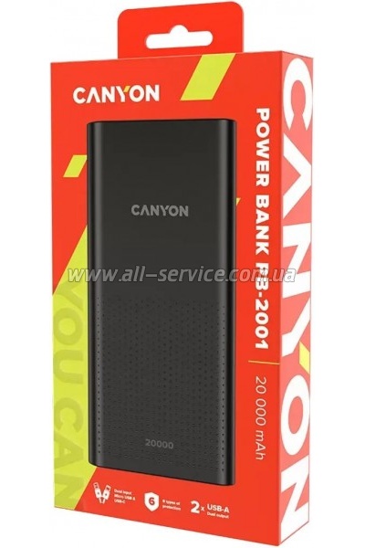 ������� ������������� Canyon PB-2001 20000mAh PD 10W Black (CNE-CPB2001B)