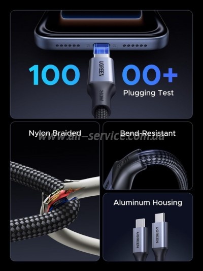 ���� ������ USB-C to USB-C 1.0m 240W 480Mbps braided black Ugreen (85973)