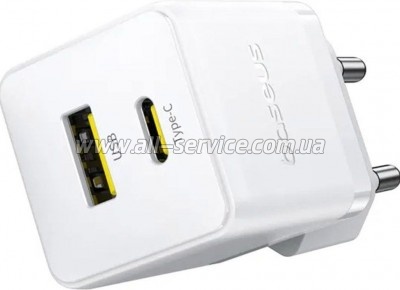 �������� ������� Baseus 1xUSB-C 30W + 1xUSB white (P1011160A213-00)