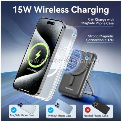 ������� ������������� Vention Magnetic Wireless 10000mAh PD 20W Black (FHNB0)