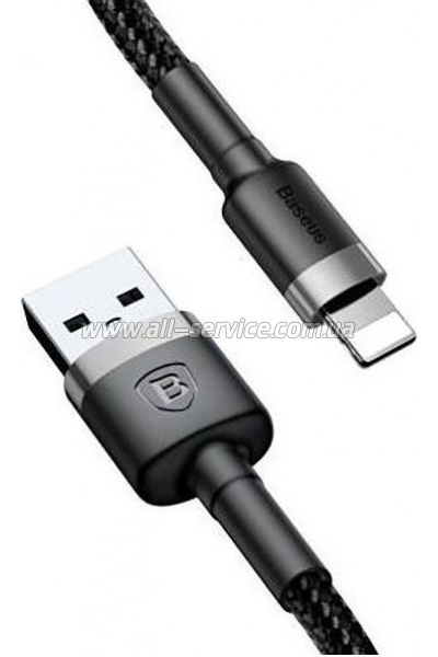���� ������ USB 2.0 AM to Lightning 2.0m Cafule 1.5A gray+black Baseus (CALKLF-CG1)