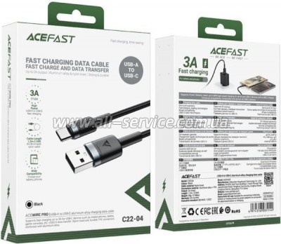 ���� ������ USB 2.0 AM to USB-C 1.2m 60W black Acefast (6974316285144)