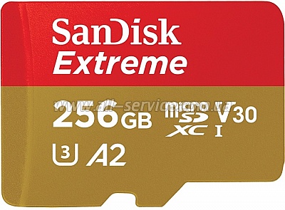   SanDisk 256GB microSDXC C10 UHS-I U3 A2 Extreme V30 + SD  (SDSQXA1-256G-GN6MA)